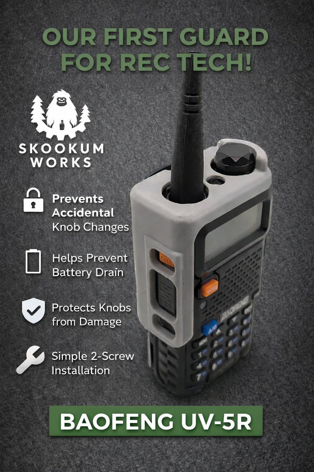 We’re excited to introduce the Knob Blocker Radio Guard for the Baofeng UV-5R, our first guard designed specifically for recreational radio users.