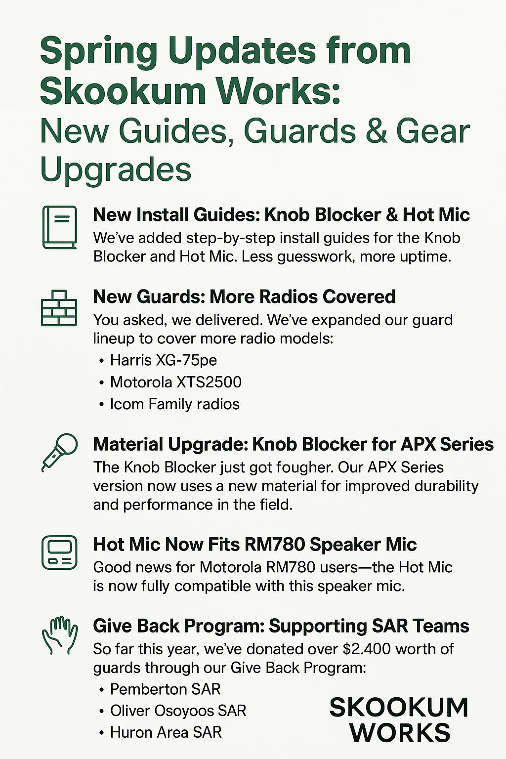 Spring Updates from Skookum Works: New Guides, Guards &amp; Gear Upgrades